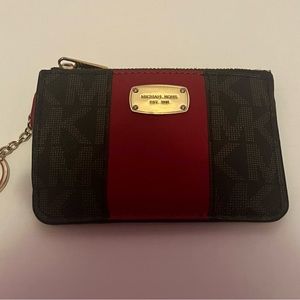 Michael Kors Brown PVC & Red Zip Card Case